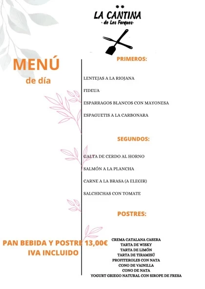 Menú del Día Espaguetis a la carbonara Restaurante La Cantina Figueres