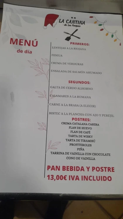 Menu Restaurant La Cantina Les Forques 13.12.2023