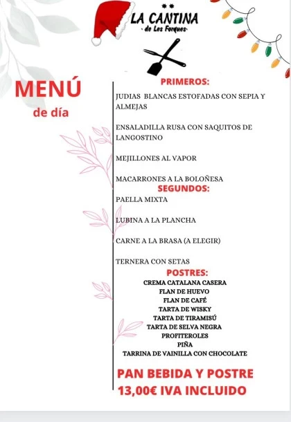 Menu Paella Restaurant La Cantina Les Forques -14.12.2023